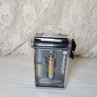 #ad True Utility Bullet Stash With Waterproof Case New Keyring Cash Holder Brass $8.97
