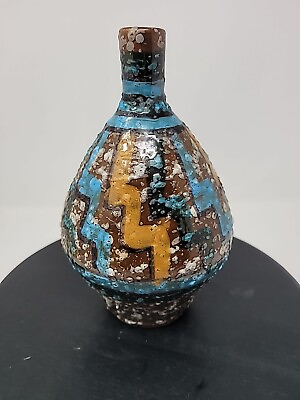 #ad Vintage MCM Mid Century Ceramic Geometric Lava Glaze Vase Made in Italy 8.25quot; $55.00