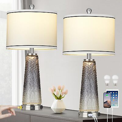 #ad Glass Table Lamp Set of 2 26quot; Modern Table Lamps with USB AC Ports amp; AC Out... $114.01