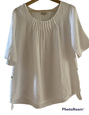 #ad Lina Tomei Linen Top Blouse Shirt Women Size M Medium White Italy Made Excellent $12.92