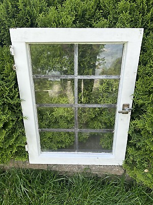 #ad Antique Vintage Leaded 8 Panels Window Glass Wood Frame $175.00