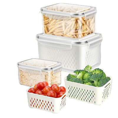 #ad Fruit Storage Containers Fridge 3 Pack Vegetable Container Produce Saver Drain $32.20