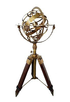 #ad Thanksgiving brass armillary on tripod stand garden sculpture desk sphere roman $198.00