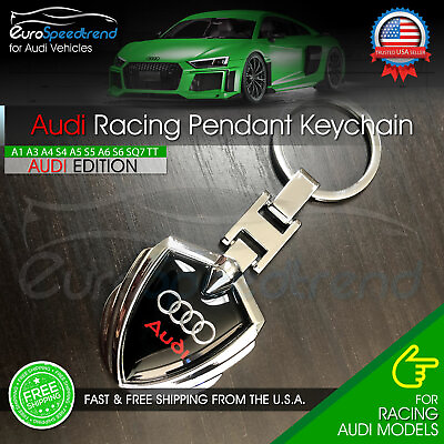 #ad Audi Black Pendant Keychain Racing Emblem Key Ring Alloy A3 A4 A5 A6 A7 A8 S4 S5 $14.99
