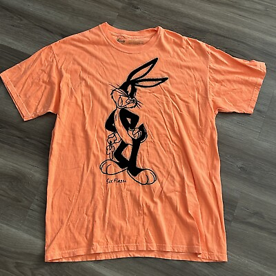 #ad Bugs Bunny 3D Velvet Graphic Neon Orang Six Flags T shirt Men Sz Large $28.88
