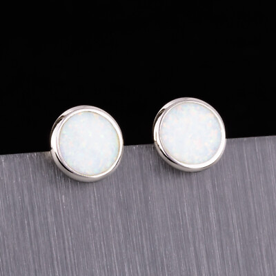 #ad White Fire Opal Round Silver Jewelry Women Stud Earrings $3.99