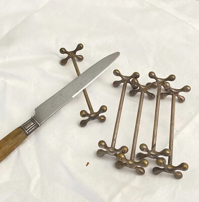 #ad Antique French Brass Sterling silver plate knife rests art Deck 5 Jacks Art Deco $65.00