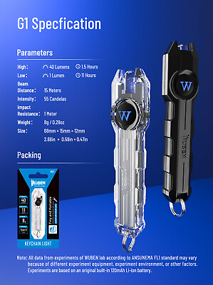 #ad WUBEN G1 40 Lumens Mini LED Keychain Light Type C USB Rechargeable Flashlight $13.29