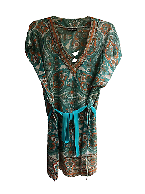 #ad Tommy Bahama Women#x27;s Sheer One Size Cover up Peasant Turquoise Paisley $35.00