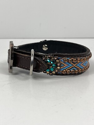 #ad Western Style Genuine Leather And Fabric Jeweled Dog Collar $29.95