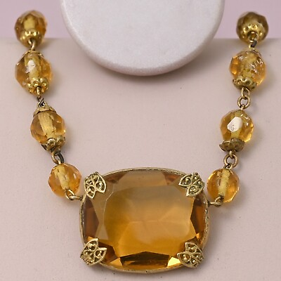 #ad Vintage 1930s Czech Art Deco Glass Pendant Necklace $135.00