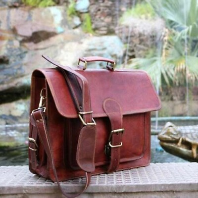 #ad Men#x27;s Satchel Vintage Leather Messenger Laptop Briefcase Shoulder Bag $55.10