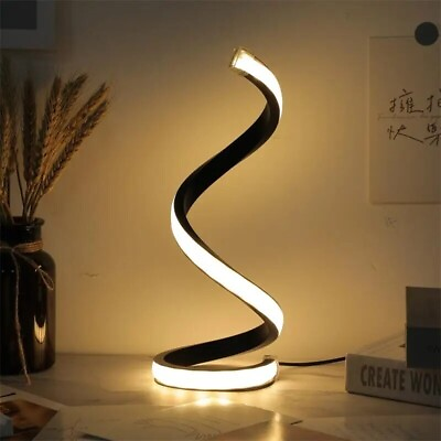 #ad NEW Modern LED Spiral Table Lamp Bedside Desk Bedroom Decor Black Curved Light $23.55
