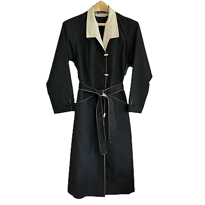 #ad Vintage Womens Size 6 Rain Shedder Belted Trench Rain Coat Black amp; Beige Jacket $18.36