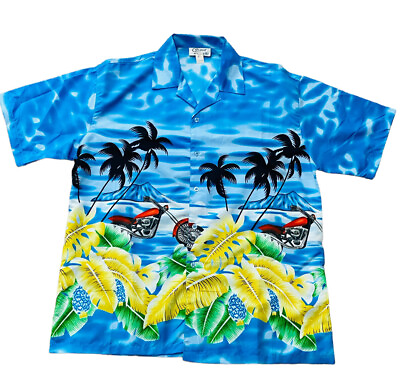 #ad Grand Hawaiian Shirt Mens Sz XL Vintage SS Button 90s Island Honolulu Surf Biker $16.99