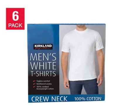 #ad Kirkland Signature Men’s Crew Neck White T Shirts Tageless 100% Cotton 6 Pack $35.77