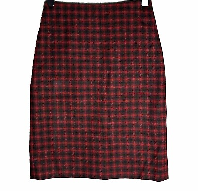 #ad Hobbs Size 10 Tweed by Moon Red Black Check Tartan 100% Wool Knee Length Skirt GBP 15.00