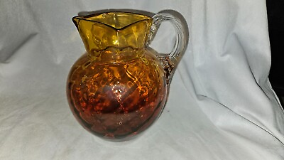 #ad Antique Reverse Amberina Pitcher with Square Top Reeded Handle Swirl Pattern $199.99