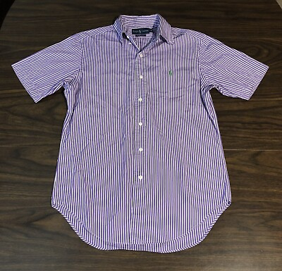#ad Polo Ralph Lauren Shirt Men Small Purple White Vertical Stripe Oxford Green Pony $18.70