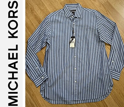 #ad NWT Michael Kors Classic Fit Button Front Shirt Size Large $107 Blue Amethyst $49.99