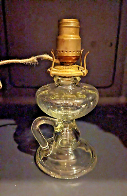 #ad Antique Clear Glass Oil Finger Lamp Star Converted Electric Victorian $22.00