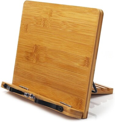 #ad Book Holder Stand Bamboo Portable Adjustable Desk Reading Cookbook Bookstand $25.99