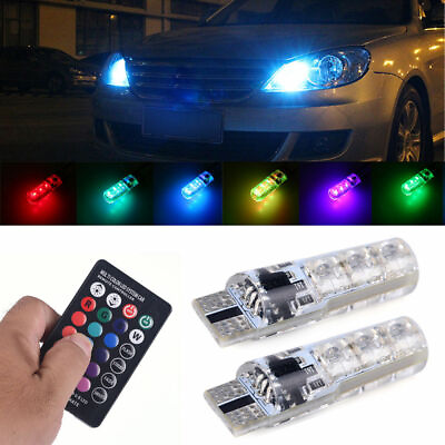 #ad 2x T10 W5W 5050 RGB Remote Control Car LED Light 6SMD Colorful Side Light Bulbs $2.92