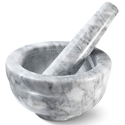 #ad Granite Mortar and Pestle with White Marble Finish Set Use in Grey 4.5quot; Diameter $17.99
