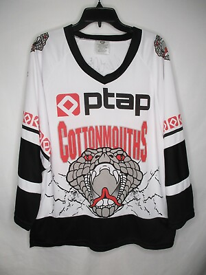 #ad Ptap Cottonmouths Jersey Shirt Mens XL White Short Sleeve V Neck Polyester $24.99