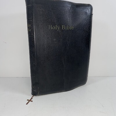 #ad Holy Bible KJV WORLD Black Leather Zipper Closure Self Pronouncing Red Trim $24.99