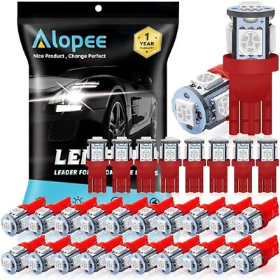 #ad Alopee 30 Pack Led 194 Bulb Red 5050 Chips 5SMD W5W Bulb DC 12V C194 Led Repl... $20.04