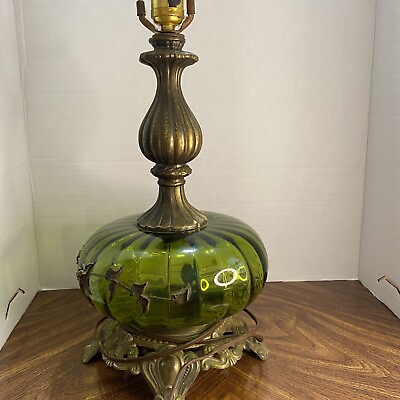 #ad Green amp; Gold Glass Leaf Lamps MCM Lamp SEE $99.87