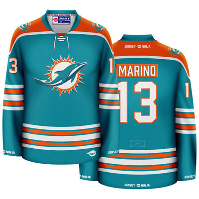 #ad Miami Dolphins Aqua Dan Marino Crossover Hockey Jersey $134.95