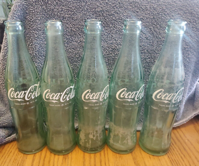 #ad 5 Vintage Cola bottle 10 FL OZ green $15.00