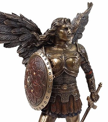 #ad 9.5quot; St Michael Archangel W Sword amp; Shield Facing Demon Statue Bronze Finish $70.88