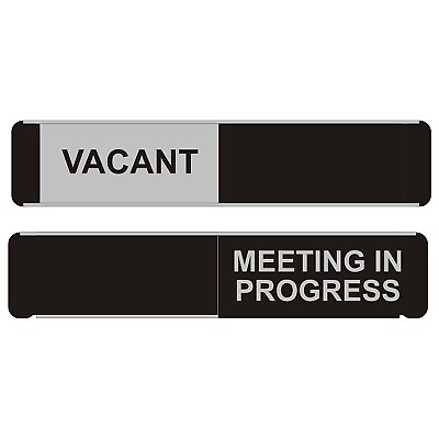 #ad SECO Sliding Sign quot;Meeting in Progressquot; 10quot;W x 2quot;H Aluminum Black and White $21.00