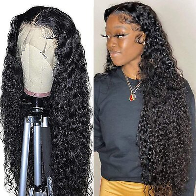 #ad YOUFA Water Wave Lace Front Wigs Human Hair T Part Glueless Front Lace Wigs B $74.59