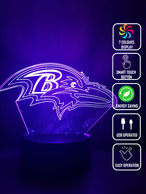 #ad BALTIMORE RAVENS FOOTBALL 3D Acrylic LED 7 Colour Night Light Touch Table Lamp AU $35.00