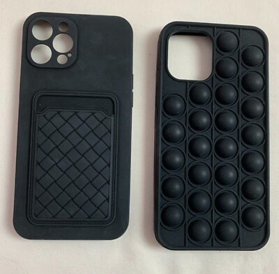#ad 2 iPhone 12 Pro Max Cases Black Case w Card Pocket amp; Black Poppit Fidget Case $9.50