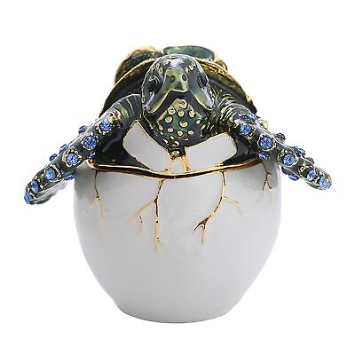 #ad Large Tortoise Jeweled Box Artwork Rhinestone Enamel Furnishing Articles $18.46
