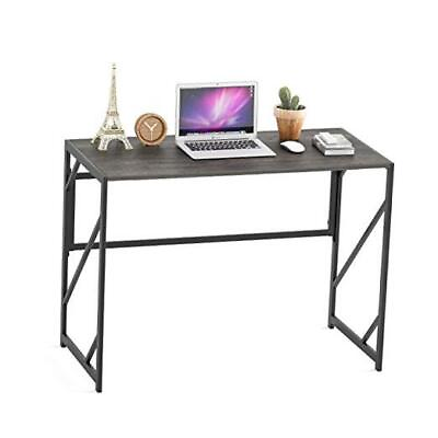 #ad Folding Desk Writing Computer Desk for Home Office No Assembly Black Oak $125.85