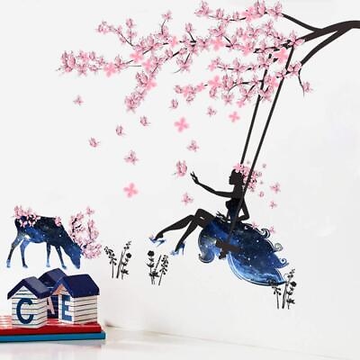 #ad Fairy Girl on Plum Tree Swing amp; Moose Wall Decor Elk Butterfly Wall Decals Pi... $20.62