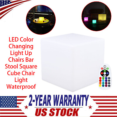 #ad LED Color Changing Light Up Chairs Bar Stool Square Cube Chair Light Waterproof $28.21