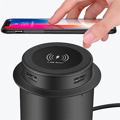#ad Embedded Desk Wireless Charger 10W Fast Wireless Charging Pad with 2 USB Port $16.19