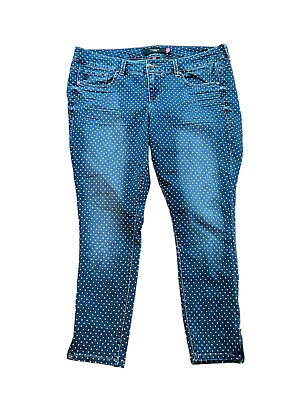 #ad Torrid Womens Polka Dot Medium Wash Denim Jeans Plus Size 16 Ankle Zippers $27.20