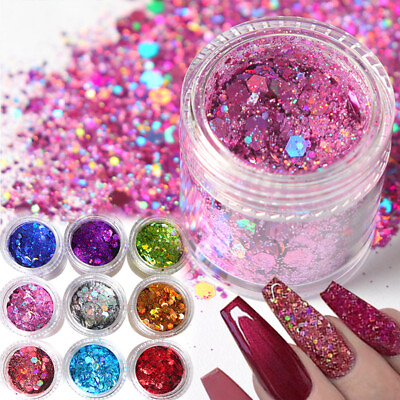 #ad 9 Color Nail Art Glitter Sparkle Sequins Holographic Metallic Flakes Nail Decor‹ $1.96