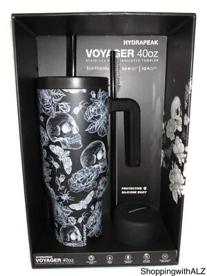#ad NEW Hydrapeak Artisan Collection Skull amp; Flowers Voyager 40 oz Steel Tumbler $69.99
