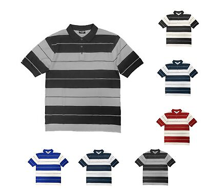 #ad Men#x27;s Polo Shirt Striped amp; Solid Short Sleeve Pique 3 Button Casual Work Top $25.99