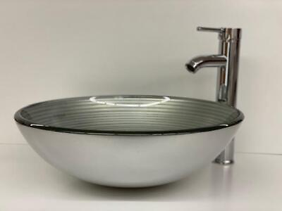 #ad Bathroom Sink Glass Round Vessel Countertop in Simply Silver with Pop Up Drain $83.00