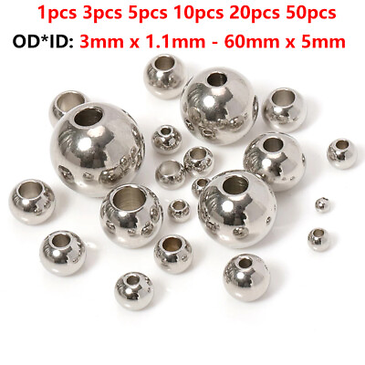 #ad Stainless Steel Beads 3mm 60mm European Ball Metal Big Hole Spacer Beads $2.63